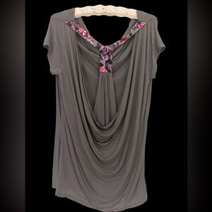 Free People Grey slouch oversized open back floral strappy tee unique M